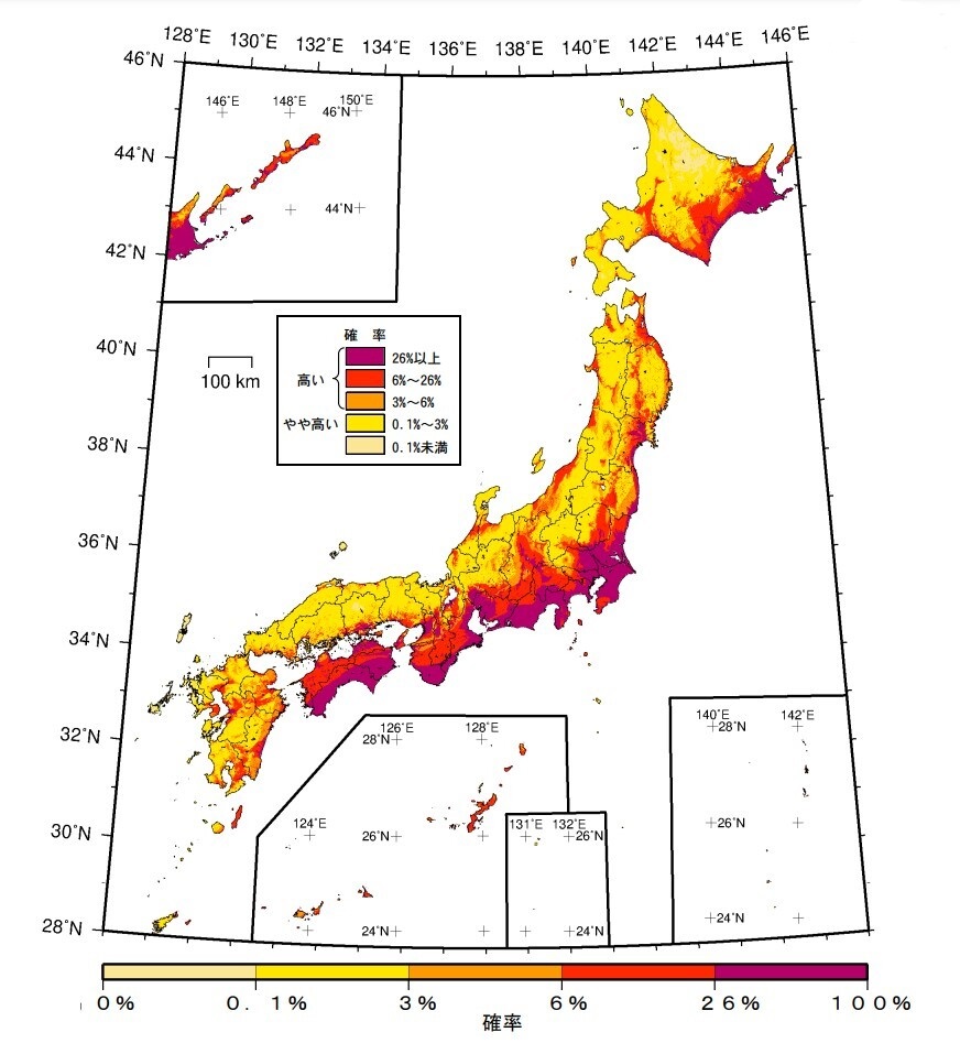 日本地図-大地震の起こる確率